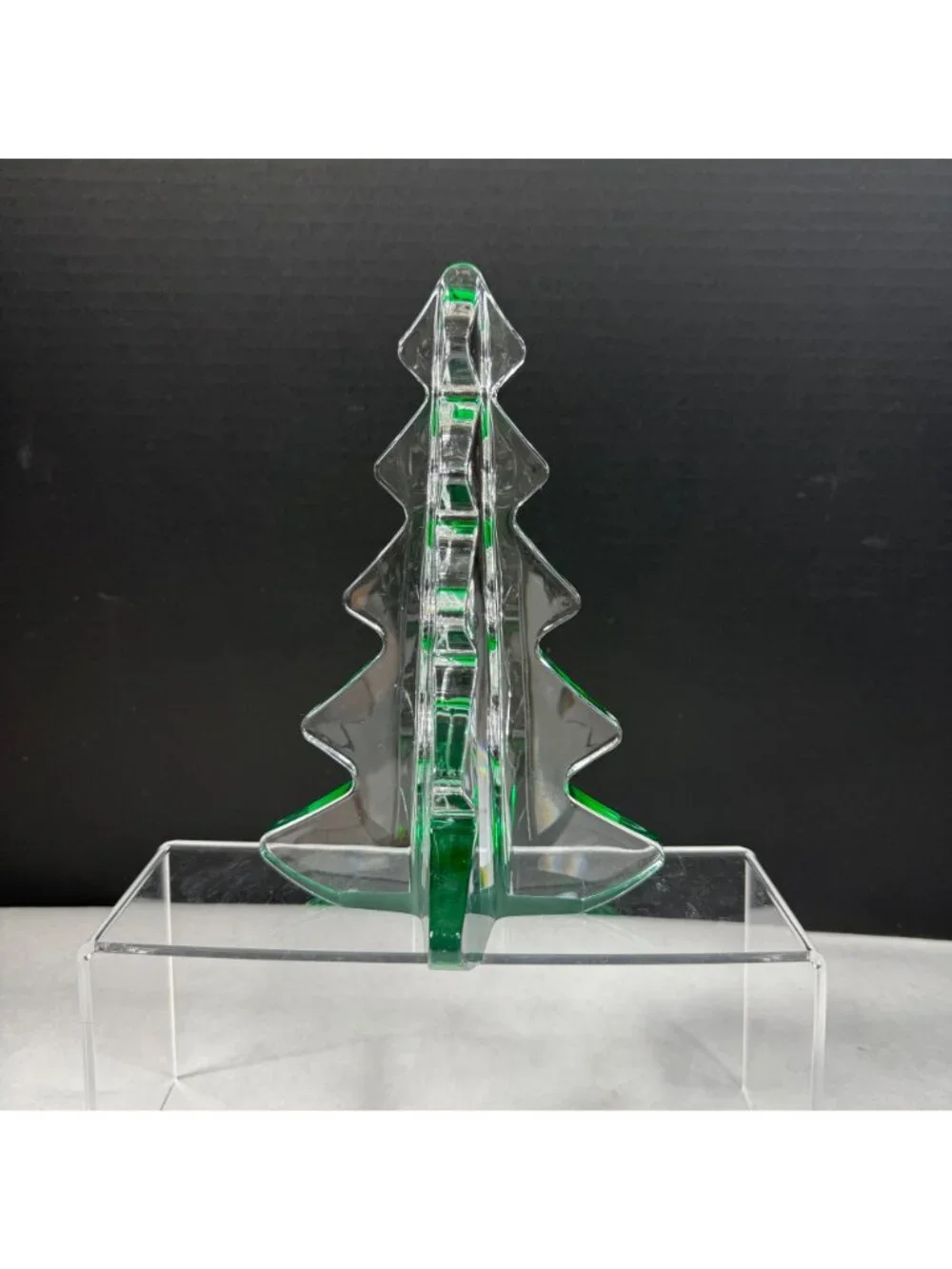 Vintage Mikasa Christmas Spirit Tree Clear & Green Crystal Glass Decor
